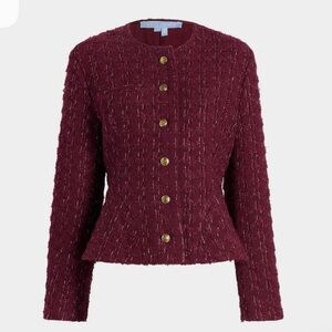Hill House The Valentina Jacket Tweed Blazer Burgundy  Size Large
